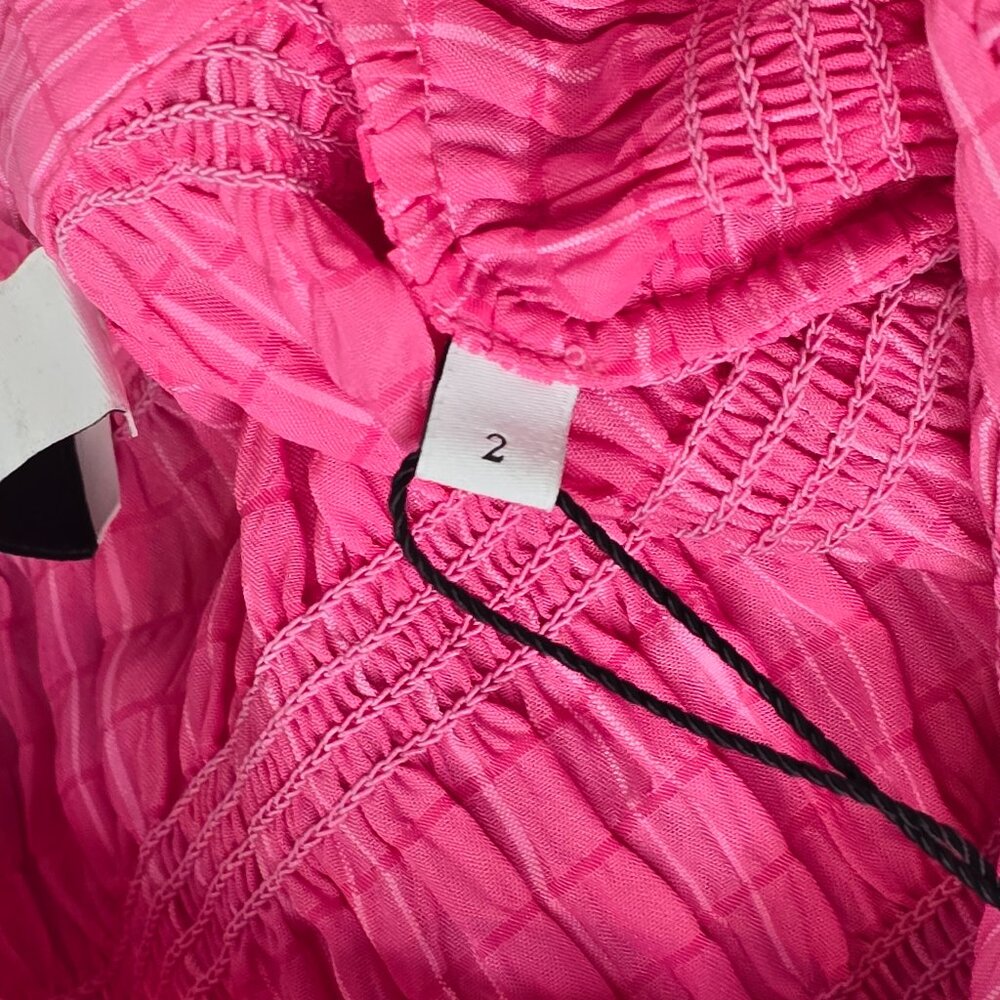 Sandro Janelle Stripe Smocked Cropped Blouse in Rose Bonbon, FR 2/ M, NWT - Picture 8 of 9